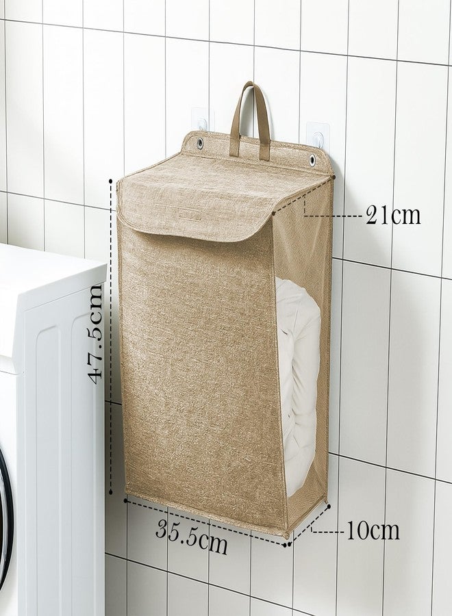CLAPONE Wall Hanging Laundry Basket Collapsible Laundry Hamper with Handle & Laundry Balls Foldable Space-Saving Dirty Clothes Organizer for Bathroom & Bedroom (Beige, Regular) - Image 2